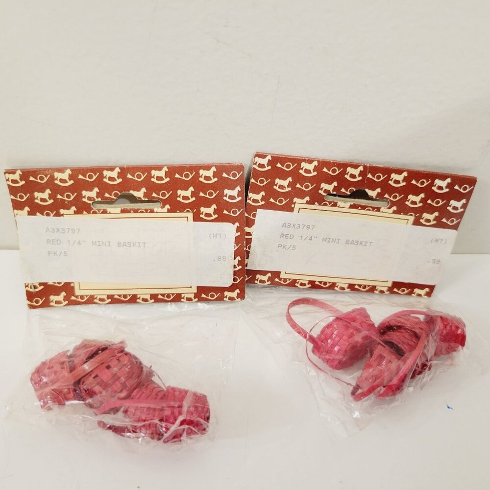 2 Vtg Just For Keeps Red Mini Baskits Doll House Furniture Decor